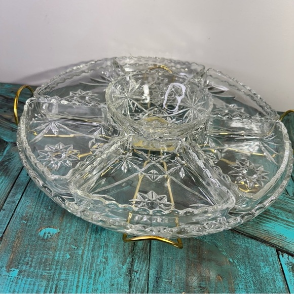 MCM Anchor Hocking Prescut Star of David 9 Piece Glass Lazy Susan - Picture 6 of 9